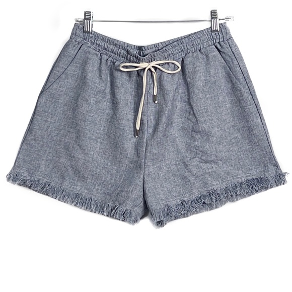 Pink Lily Chambray Fringed Drawstring Shorts With 2 Front Pockets Women’s Size M - Picture 1 of 9